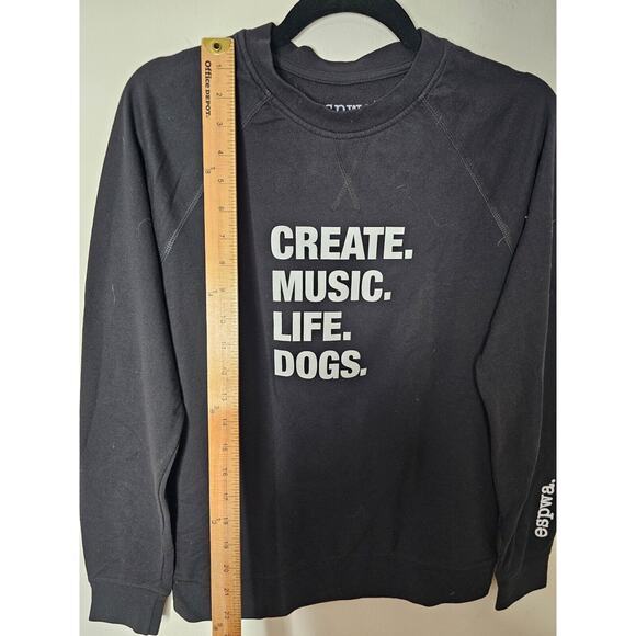 ESPWA Black Long Sleeve Thin Sweater Top Create Music Graphic Tee Shirt Small - Picture 5 of 7
